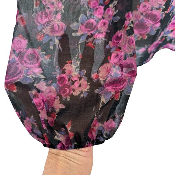 LILY WHITE Top Womens Medium Black Floral Cottagecore Feminine English Garden - Picture 6 of 8